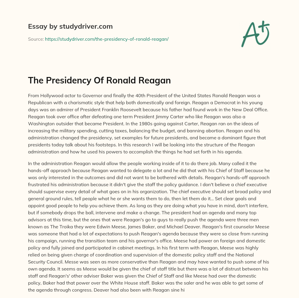 The Presidency of Ronald Reagan essay