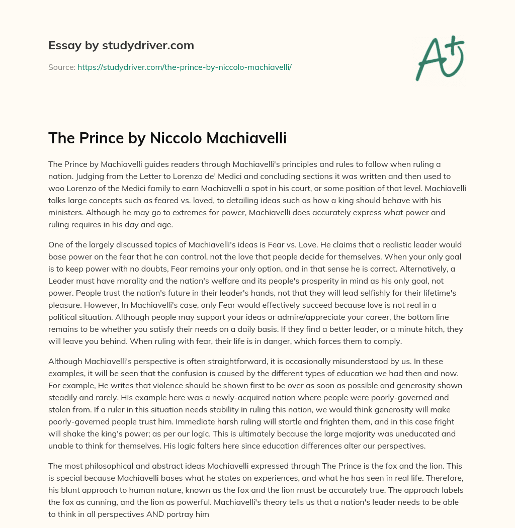 The Prince by Niccolo Machiavelli essay