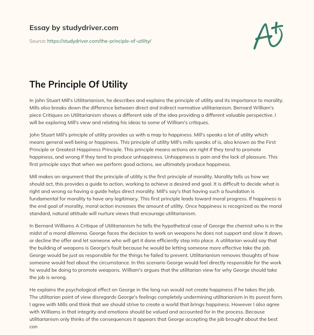 The Principle of Utility essay