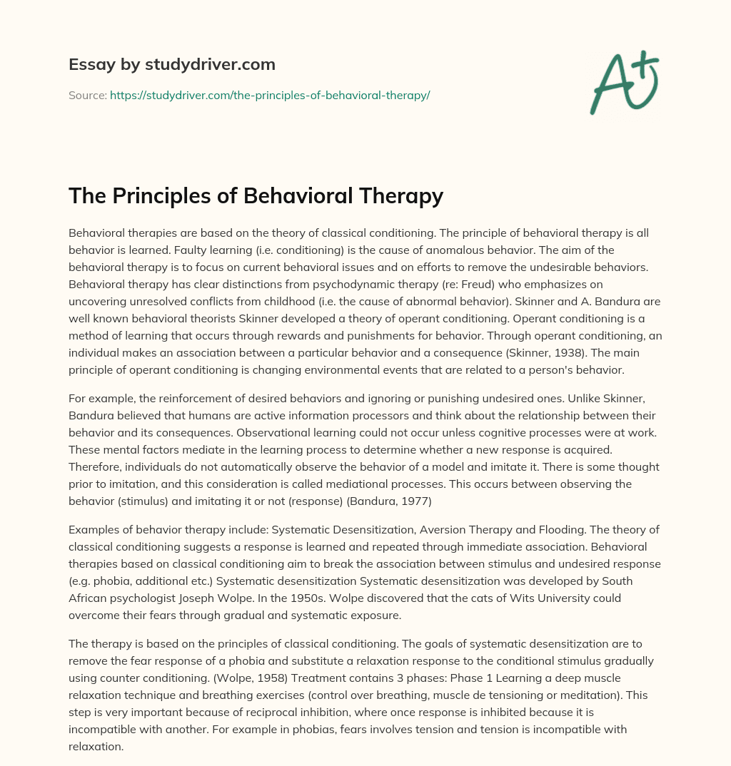The Principles of Behavioral Therapy essay