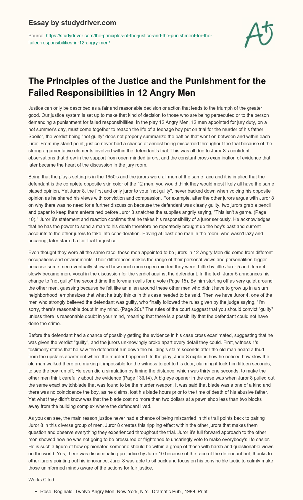 The Principles of the Justice and the Punishment for the Failed Responsibilities in 12 Angry Men essay