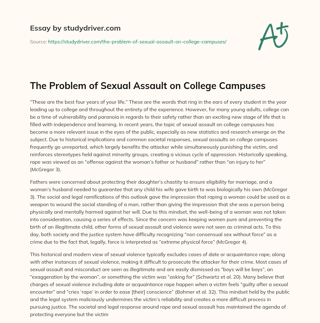 The Problem of Sexual Assault on College Campuses essay