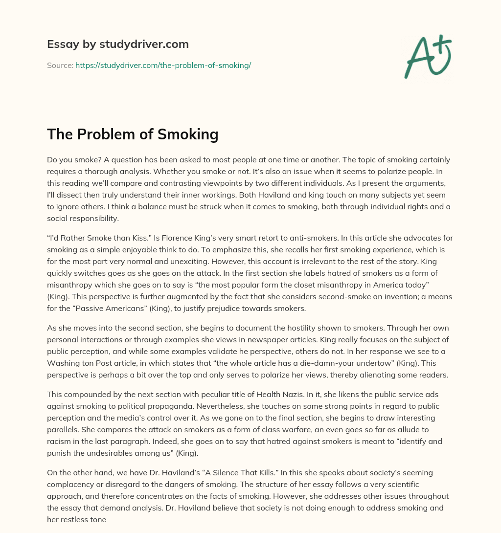 The Problem of Smoking essay
