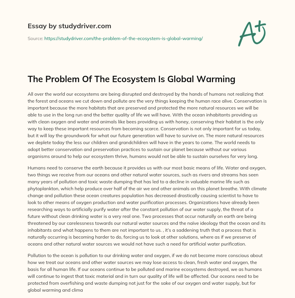The Problem of the Ecosystem is Global Warming essay