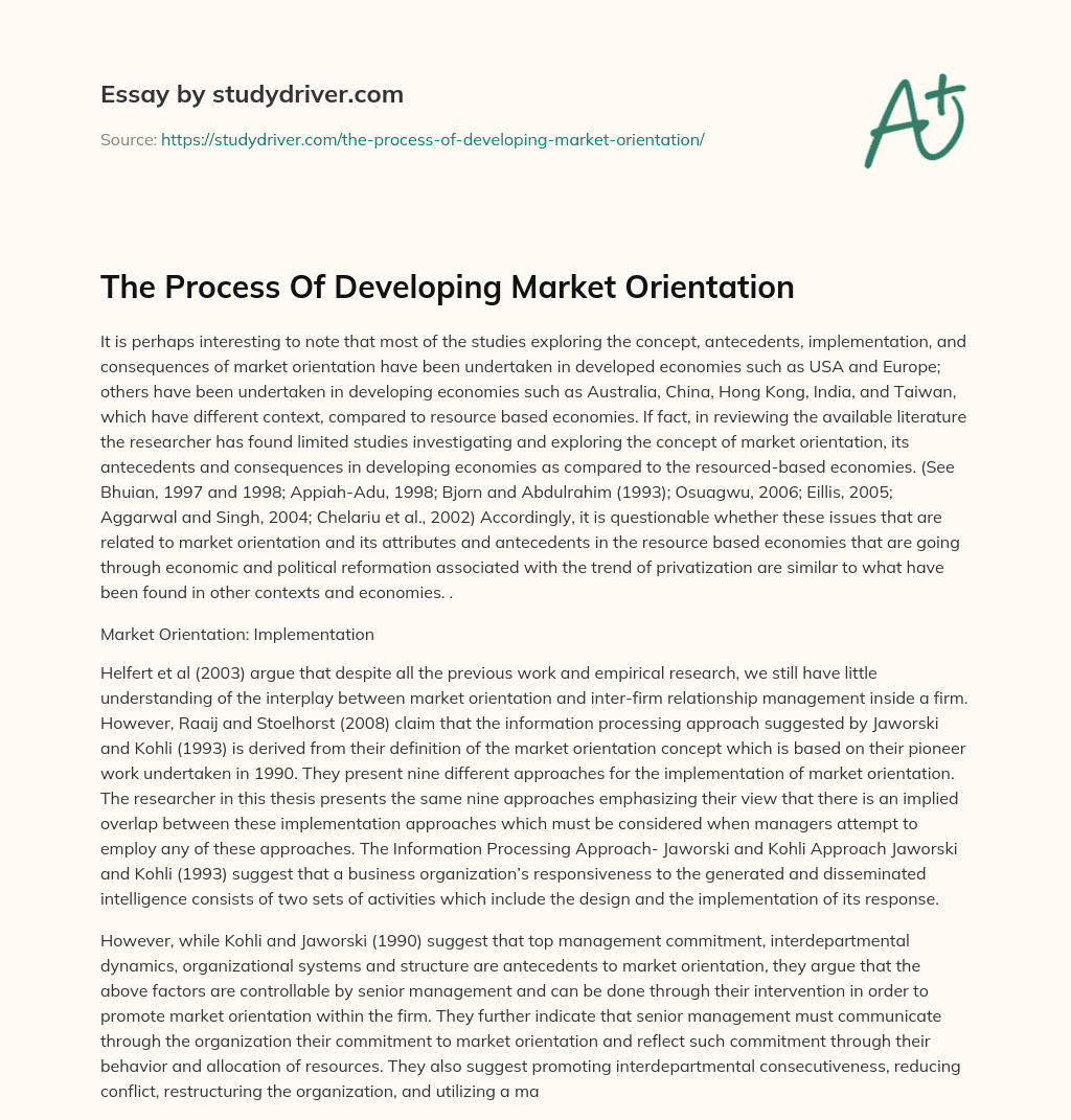 The Process of Developing Market Orientation essay