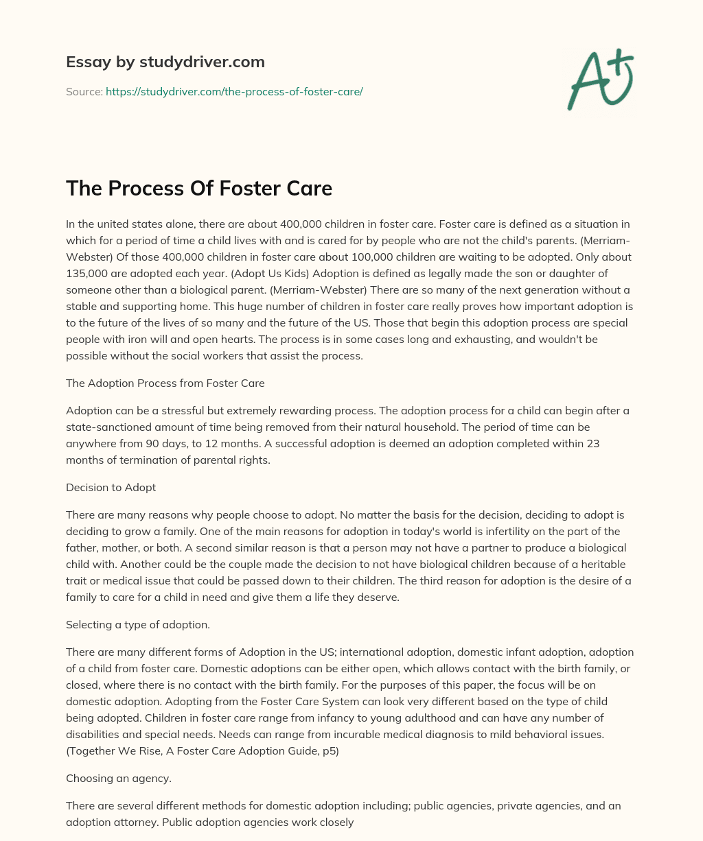 The Process of Foster Care essay