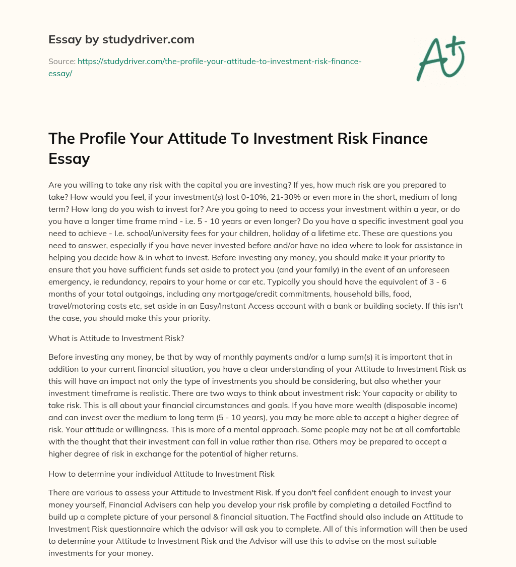 The Profile your Attitude to Investment Risk Finance Essay essay