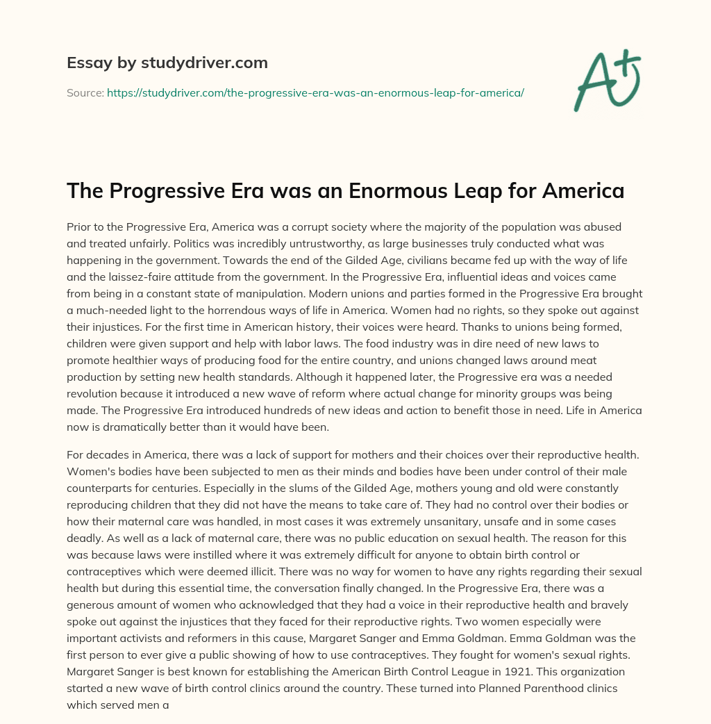 The Progressive Era was an Enormous Leap for America essay