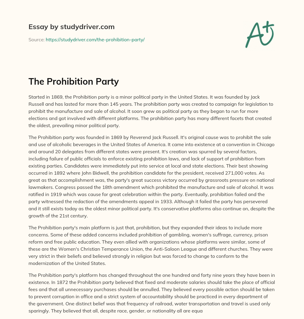 The Prohibition Party essay