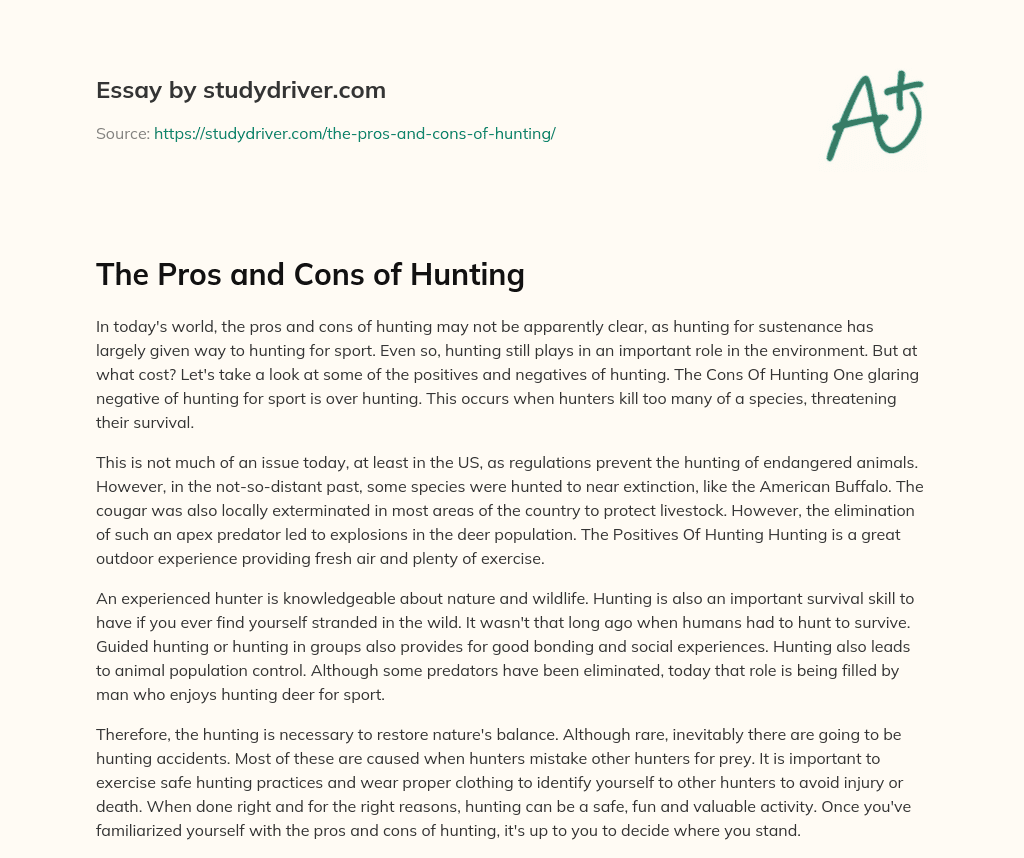 The Pros and Cons of Hunting essay
