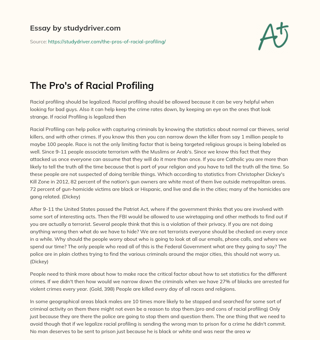 The Pro’s of Racial Profiling essay