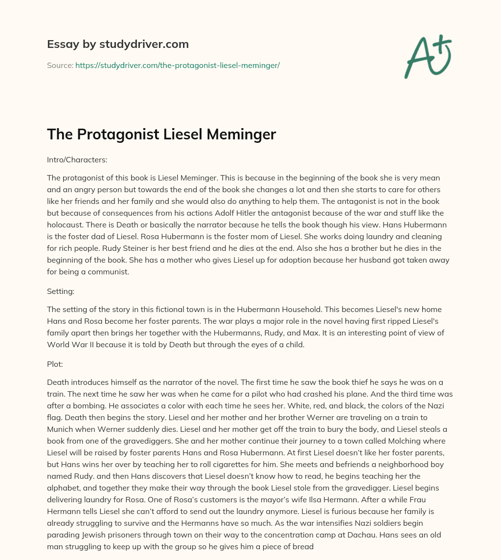 The Protagonist Liesel Meminger essay