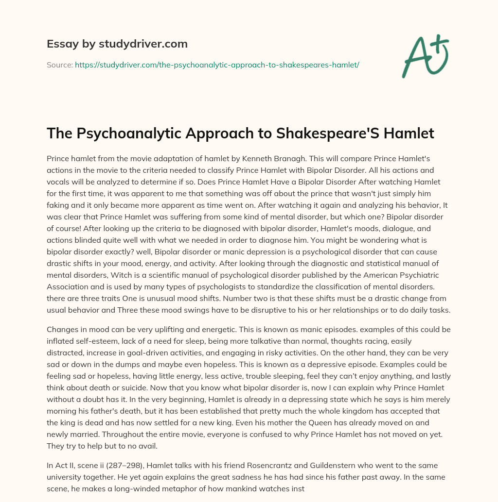 The Psychoanalytic Approach to Shakespeare’S Hamlet essay