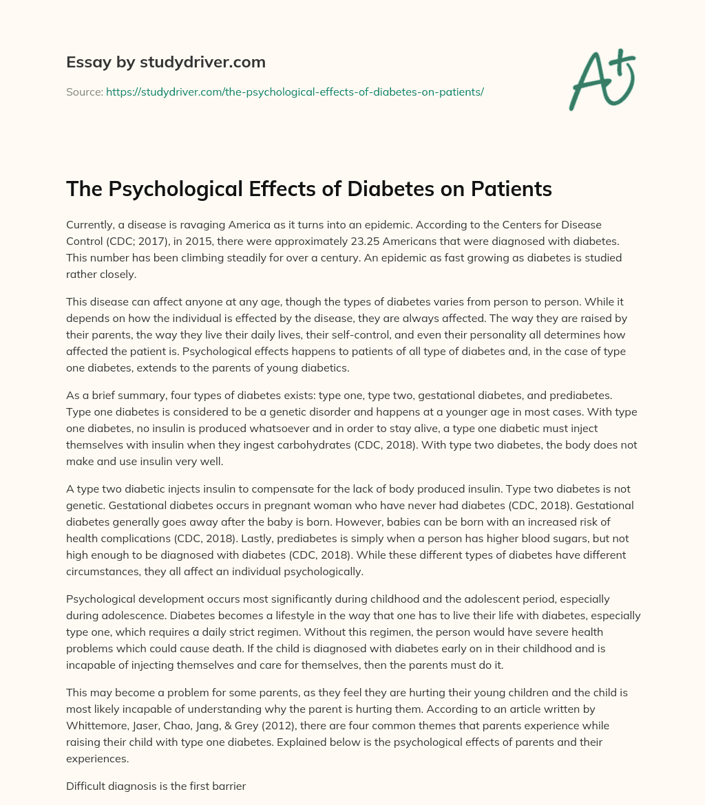 The Psychological Effects of Diabetes on Patients essay