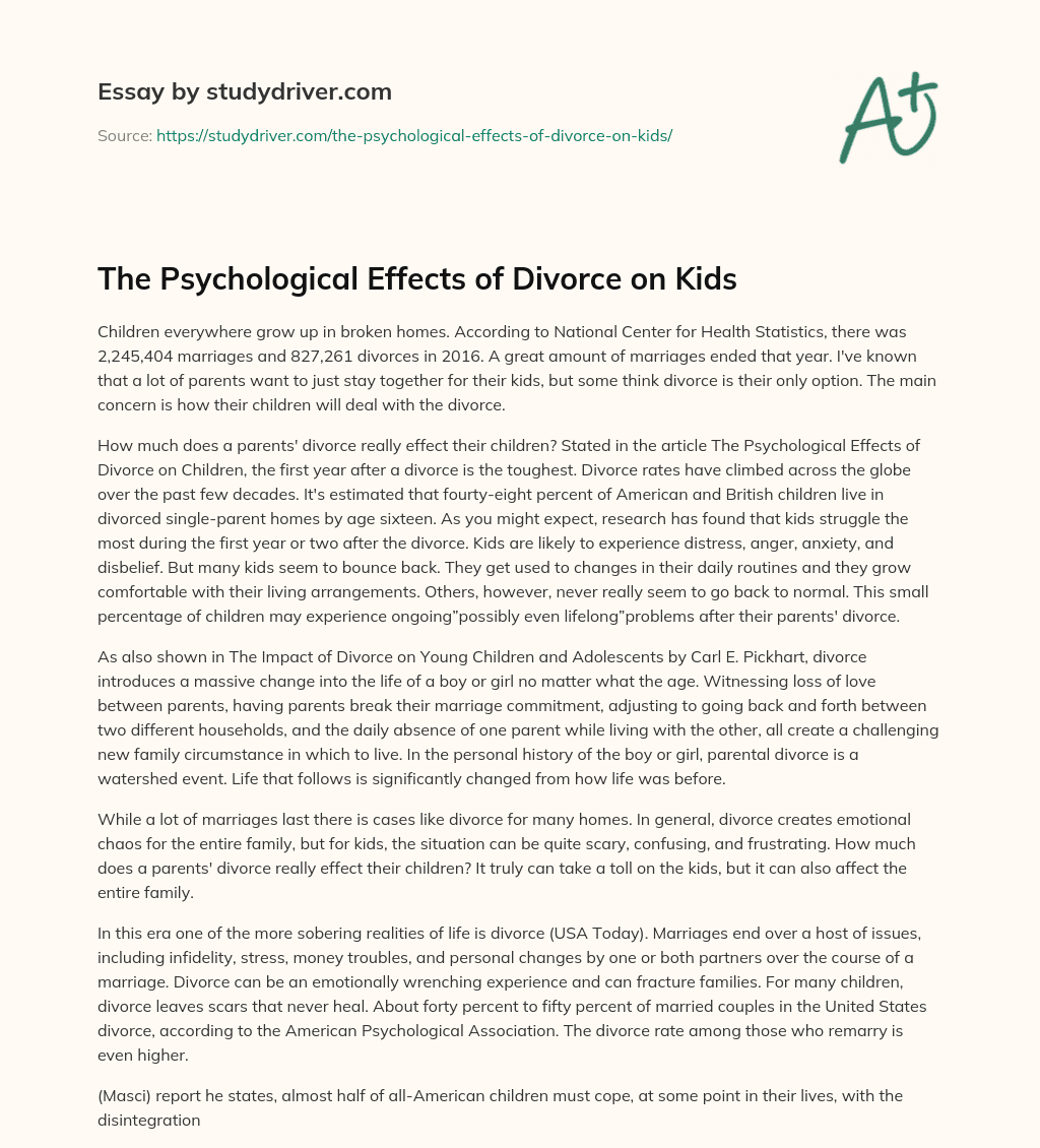 The Psychological Effects of Divorce on Kids essay
