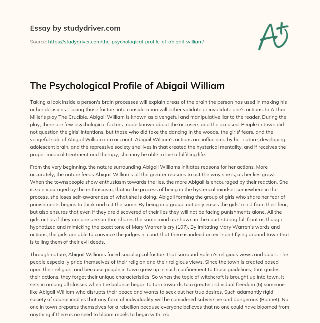 The Psychological Profile of Abigail William essay