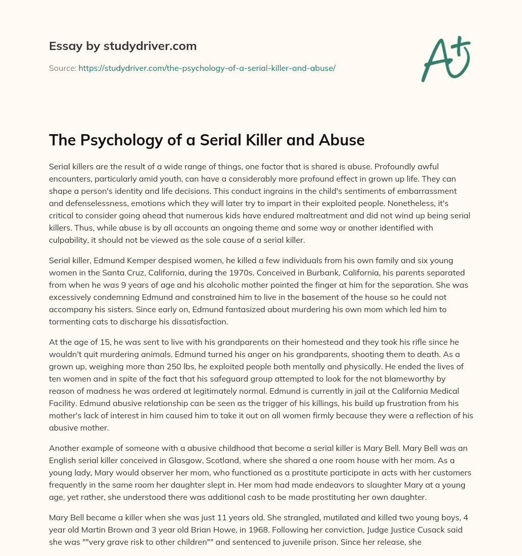 The Psychology of a Serial Killer and Abuse essay