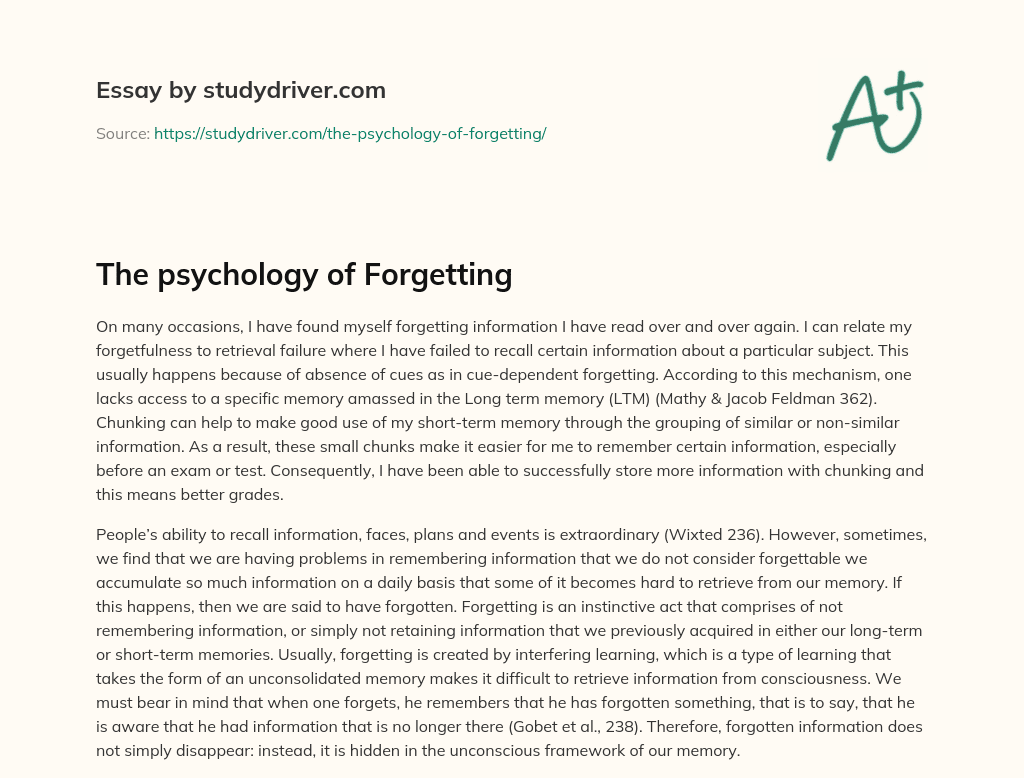 The Psychology of Forgetting essay
