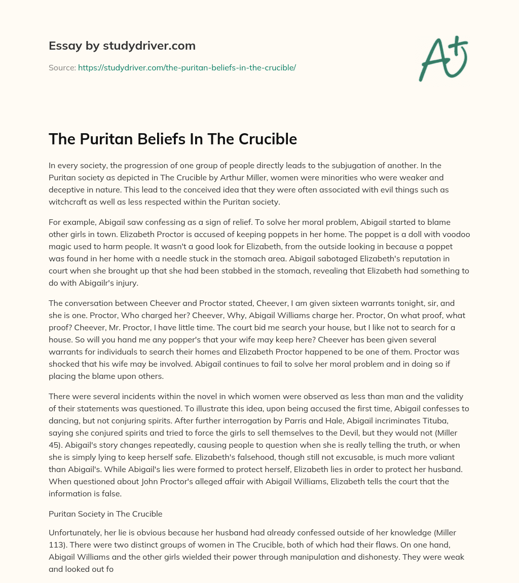 The Puritan Beliefs in the Crucible essay