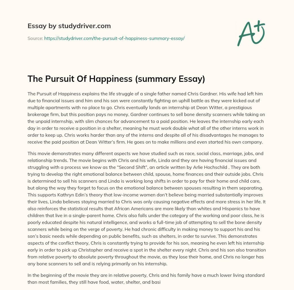 The Pursuit of Happiness (summary Essay) essay
