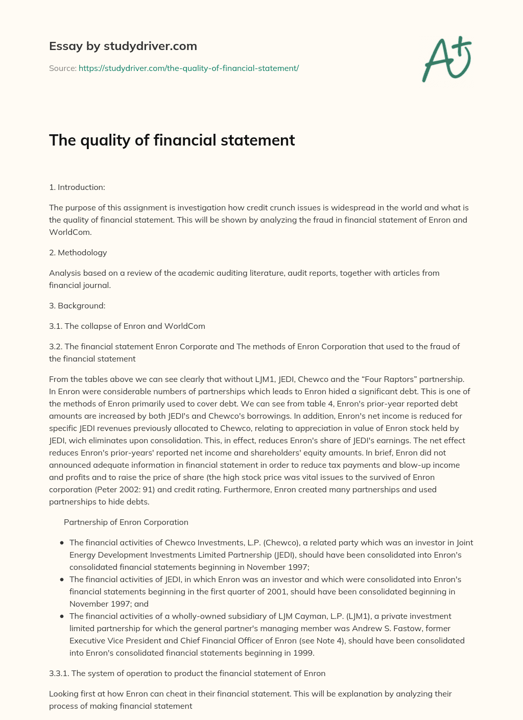 The Quality of Financial Statement essay