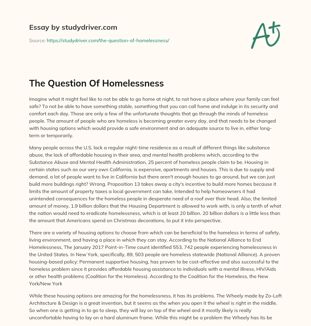 The Question of Homelessness essay