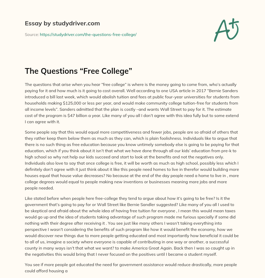 The Questions “Free College” essay