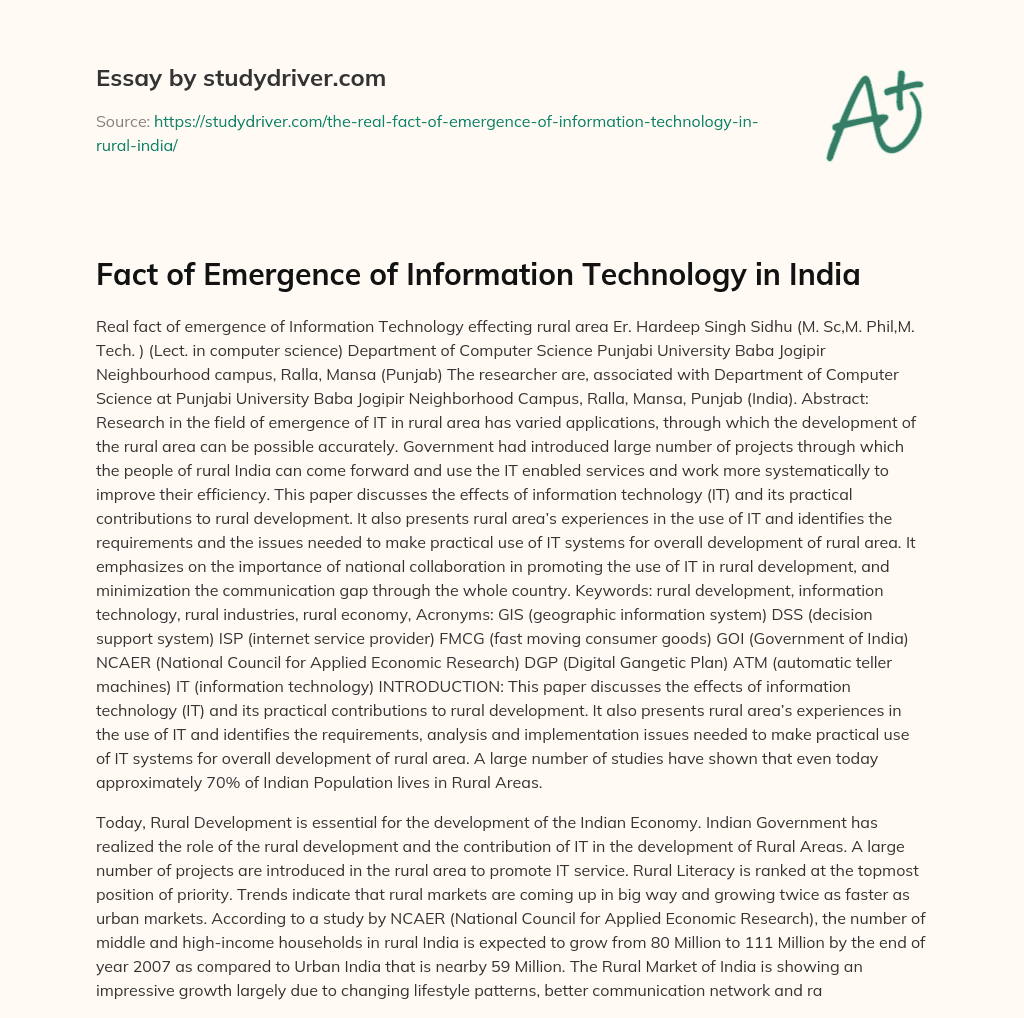 Fact of Emergence of Information Technology in India essay