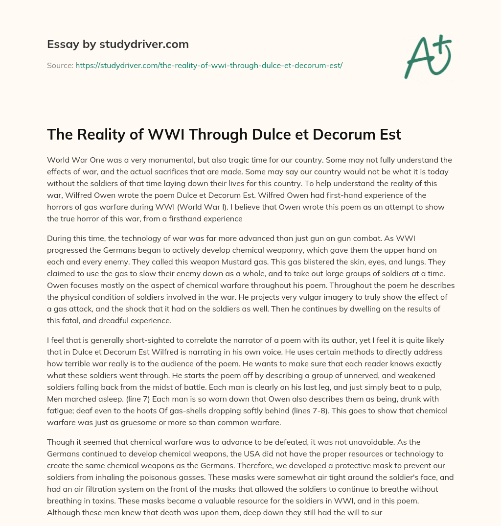 The Reality of WWI through Dulce Et Decorum Est essay