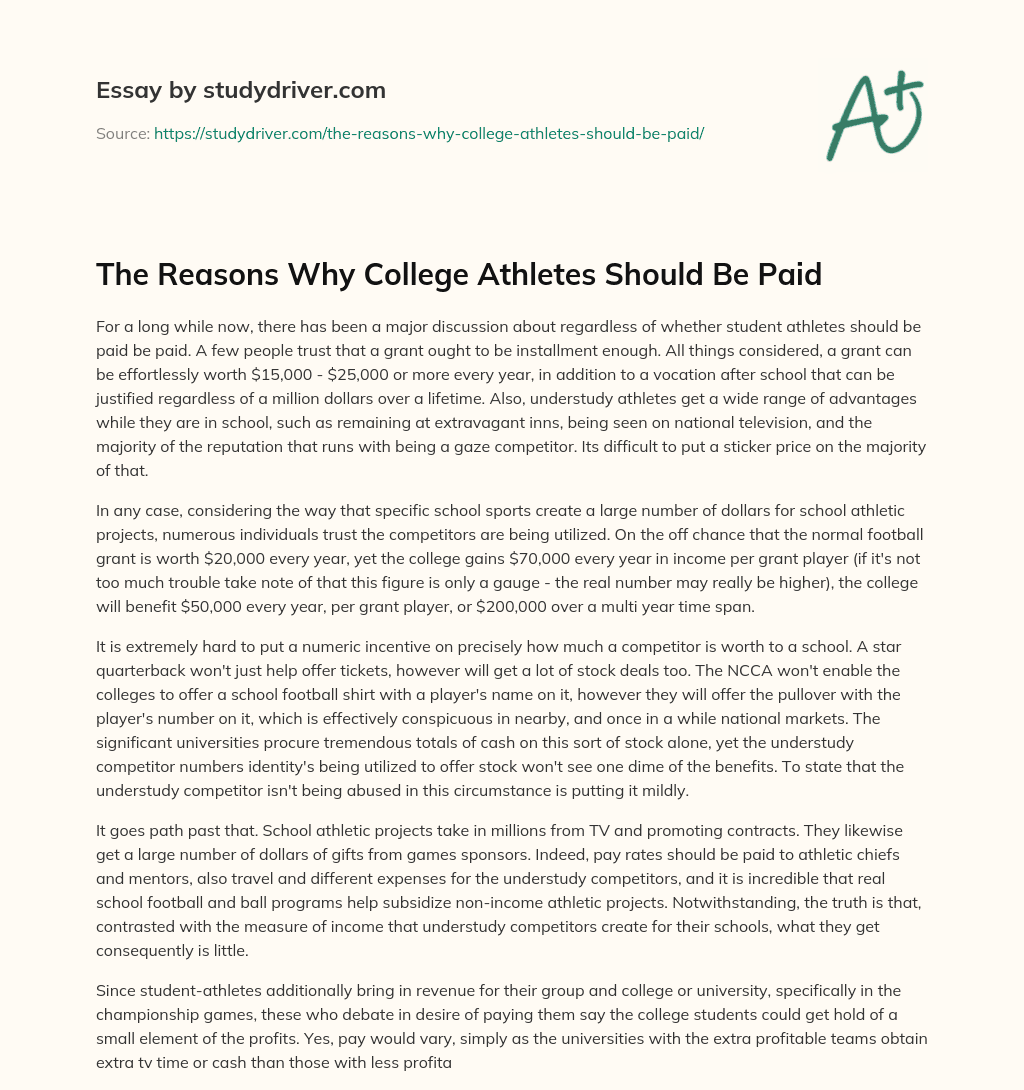 The Reasons why College Athletes should be Paid essay