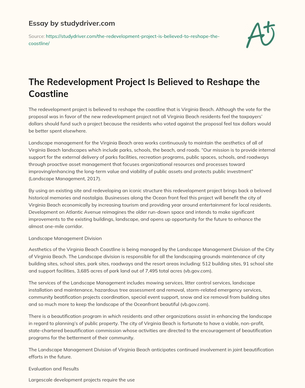 The Redevelopment Project is Believed to Reshape the Coastline essay