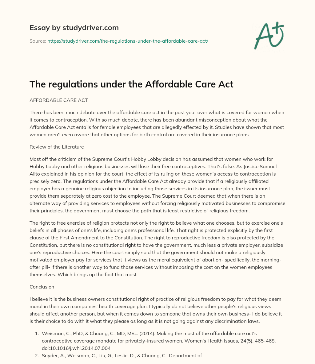 The Regulations under the Affordable Care Act essay