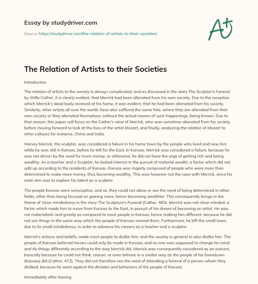 The Relation of Artists to their Societies essay