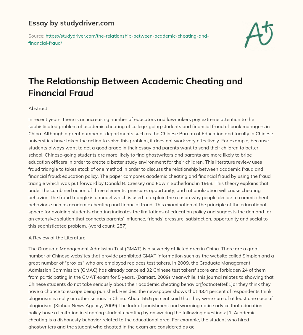The Relationship between Academic Cheating and Financial Fraud essay