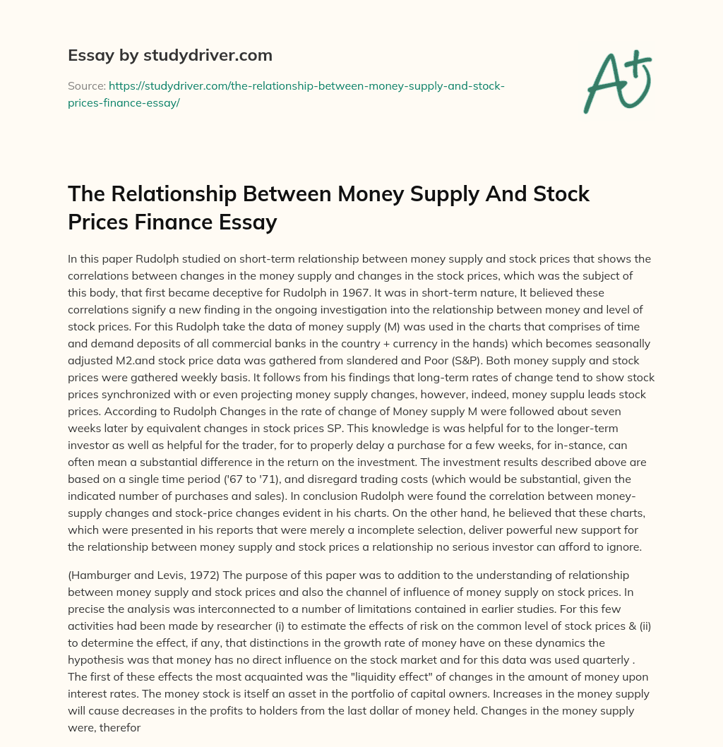 The Relationship between Money Supply and Stock Prices Finance Essay essay