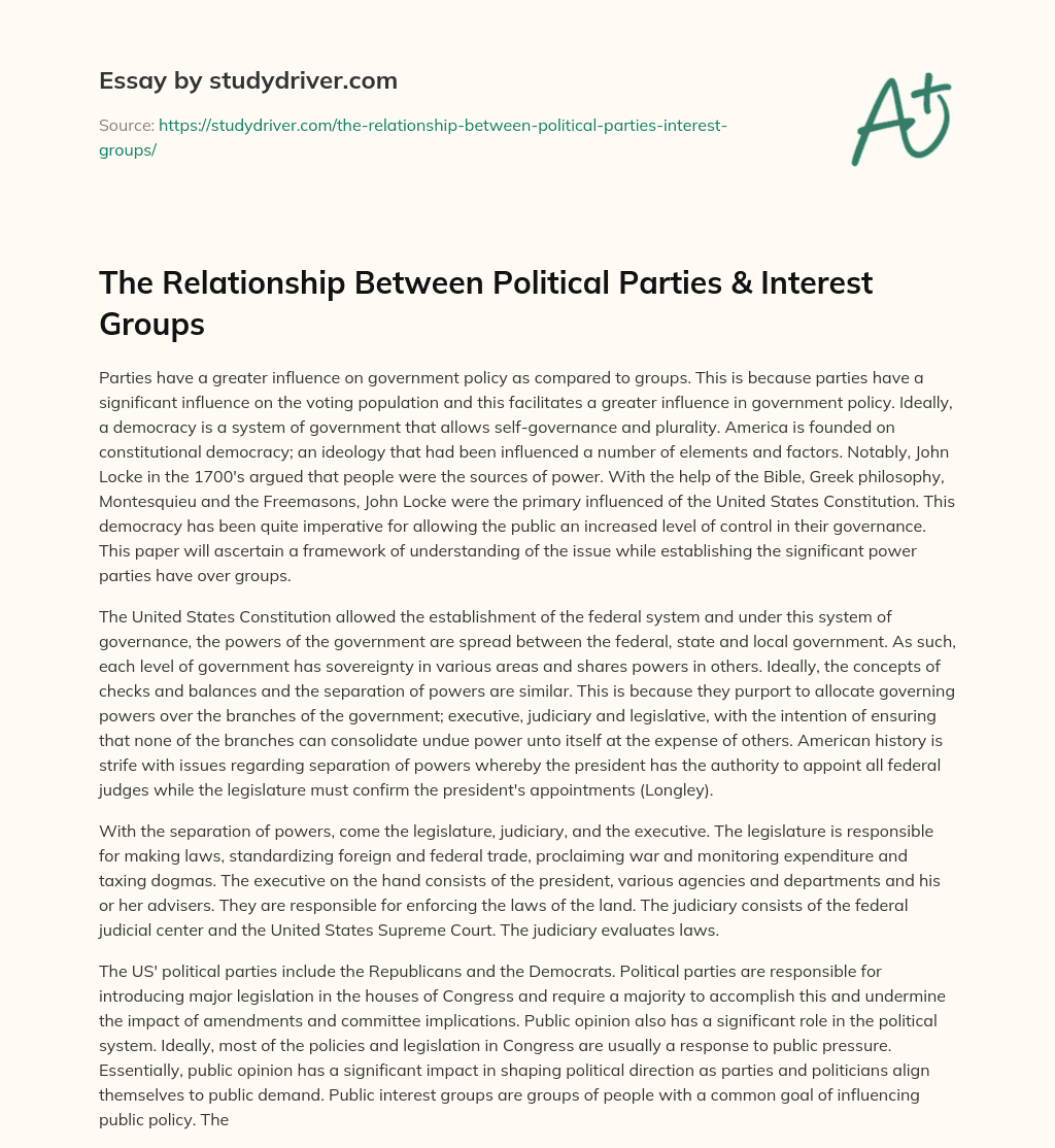 The Relationship between Political Parties & Interest Groups essay