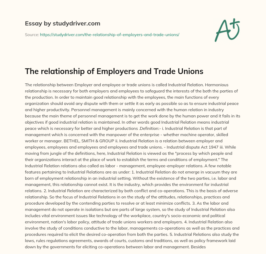 The Relationship of Employers and Trade Unions essay