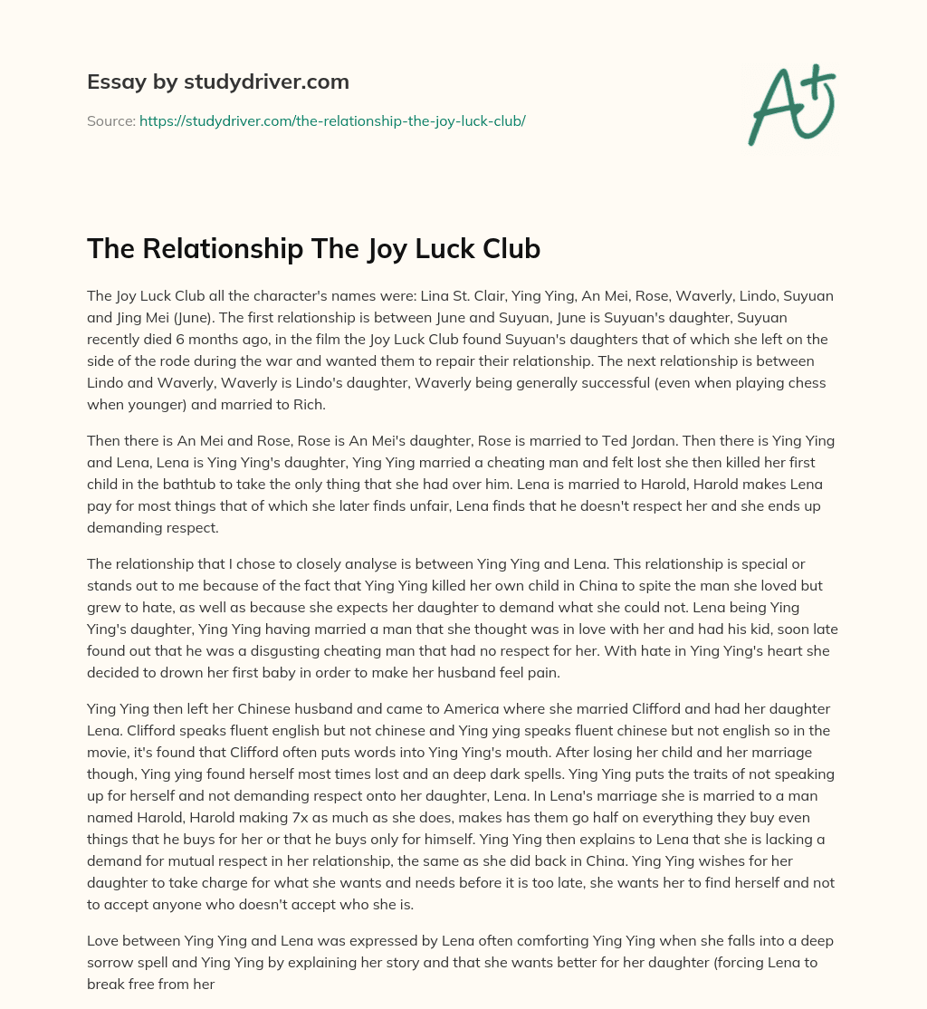 The Relationship the Joy Luck Club essay