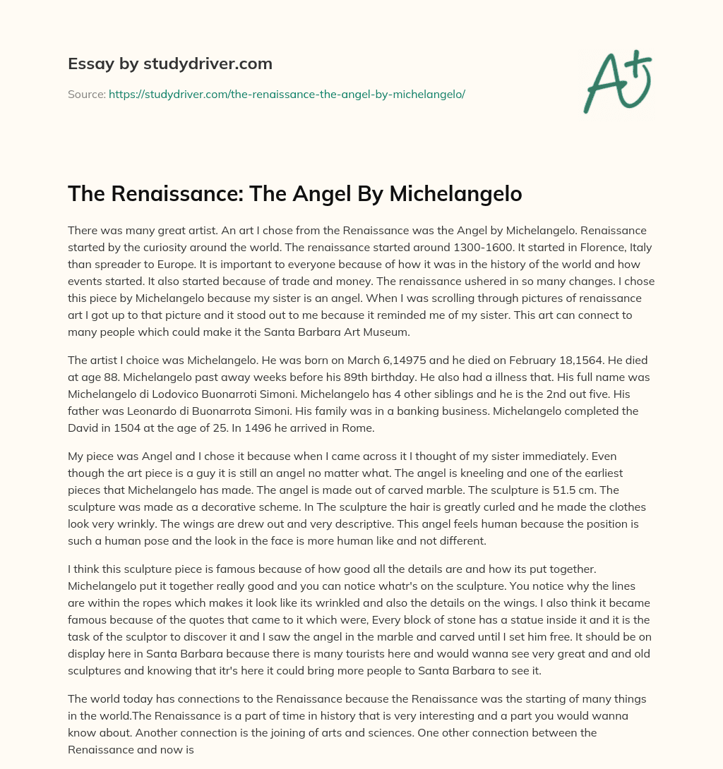 The Renaissance: the Angel by Michelangelo essay