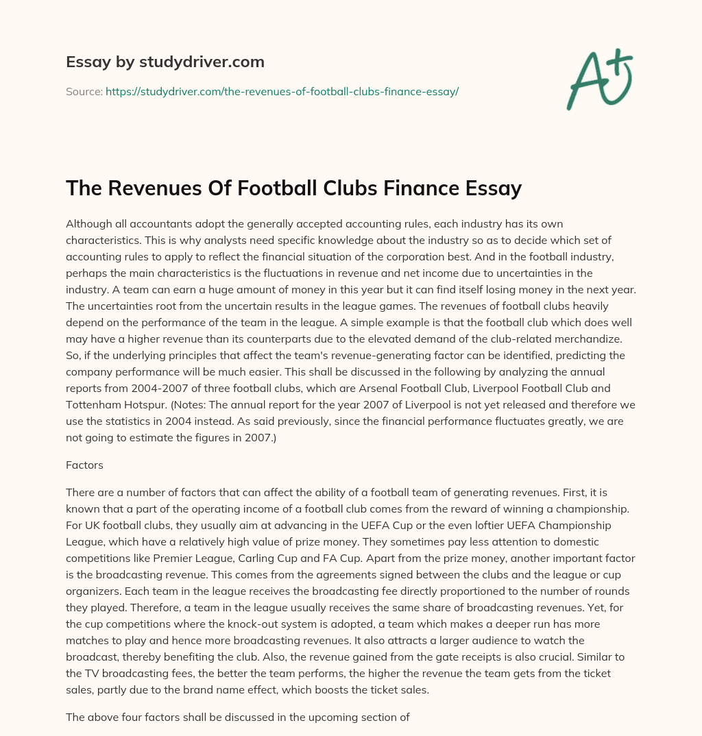 The Revenues of Football Clubs Finance Essay essay