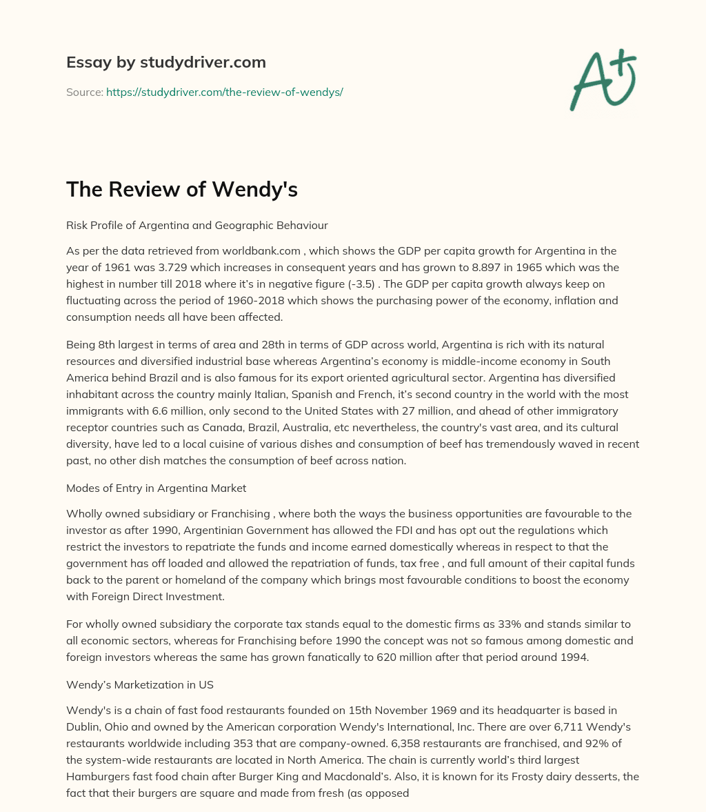 The Review of Wendy’s essay