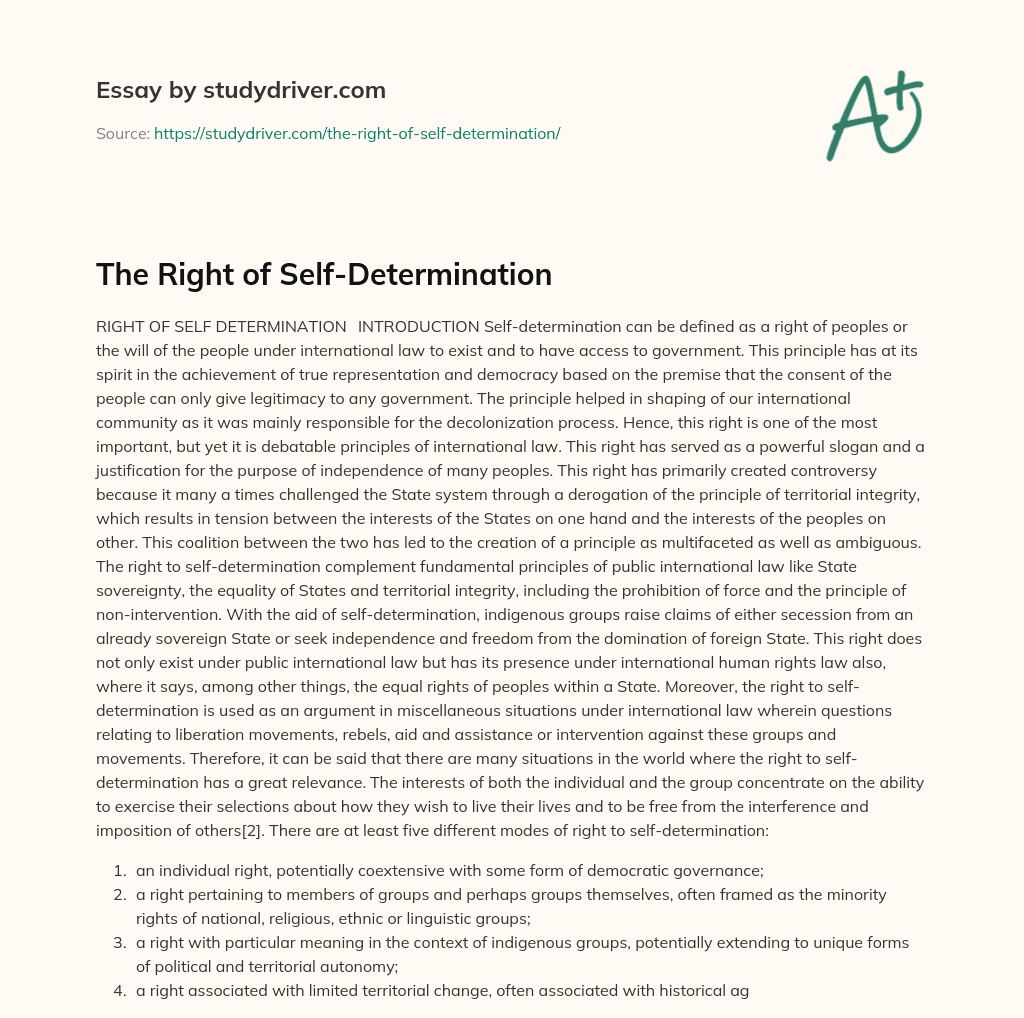 The Right of Self-Determination essay
