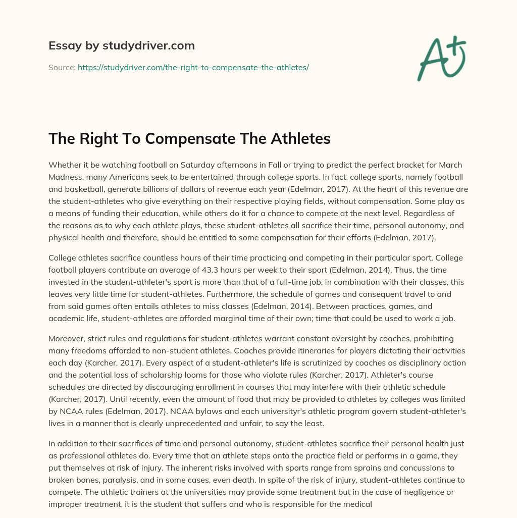The Right to Compensate the Athletes essay