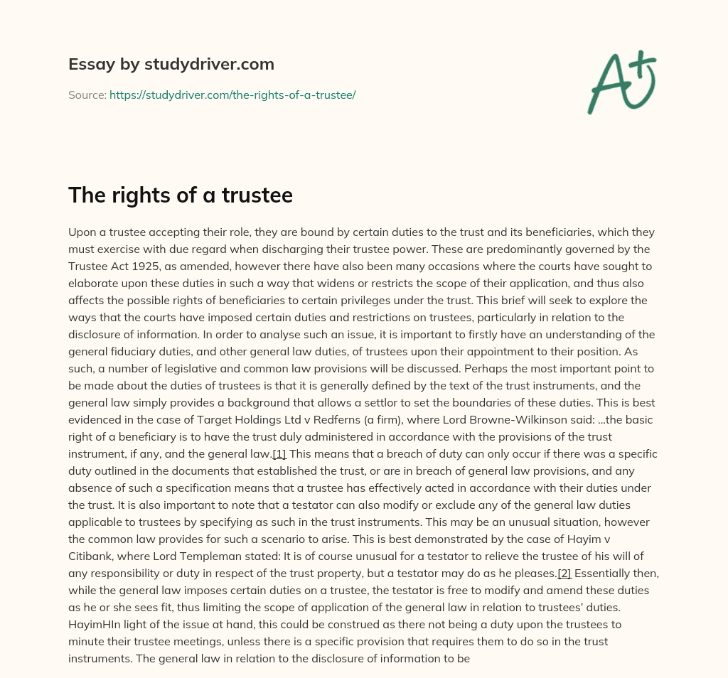 The Rights of a Trustee essay