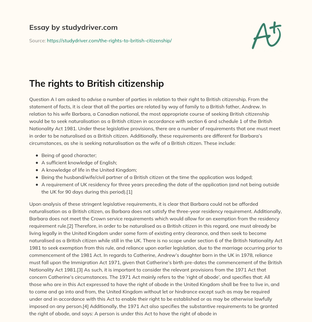 The Rights to British Citizenship essay