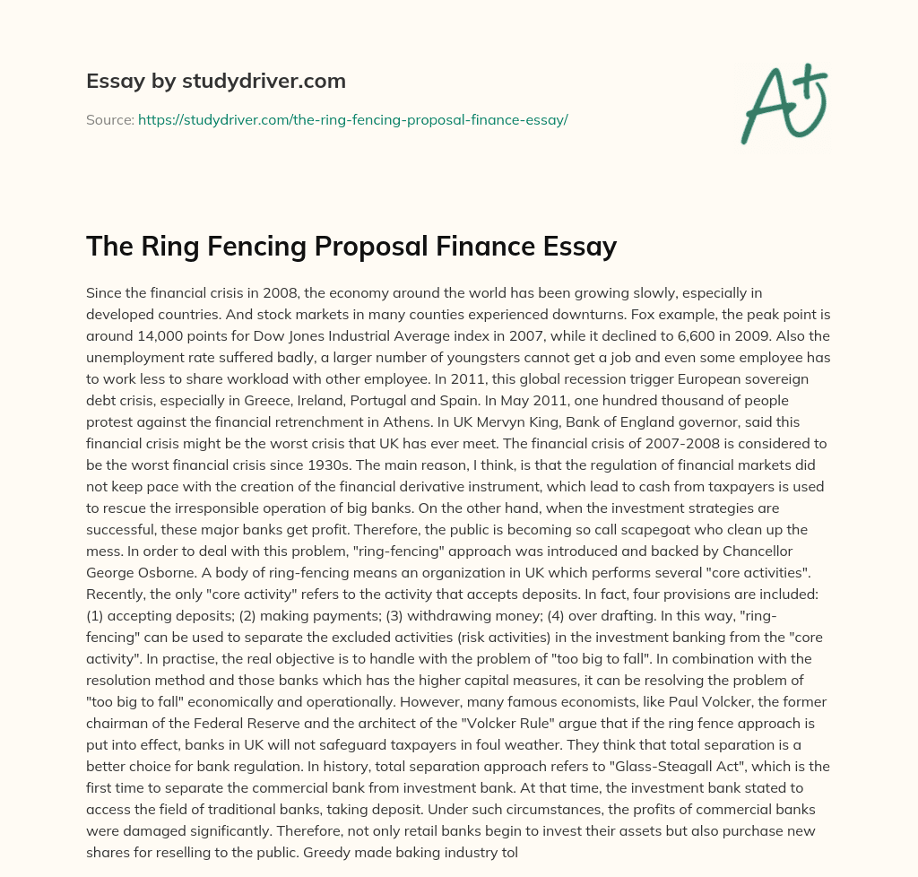 The Ring Fencing Proposal Finance Essay essay