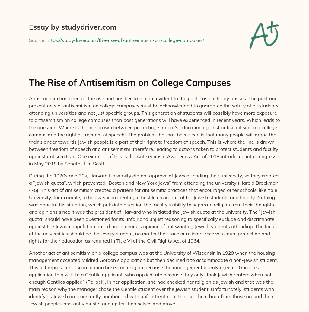 The Rise of Antisemitism on College Campuses essay