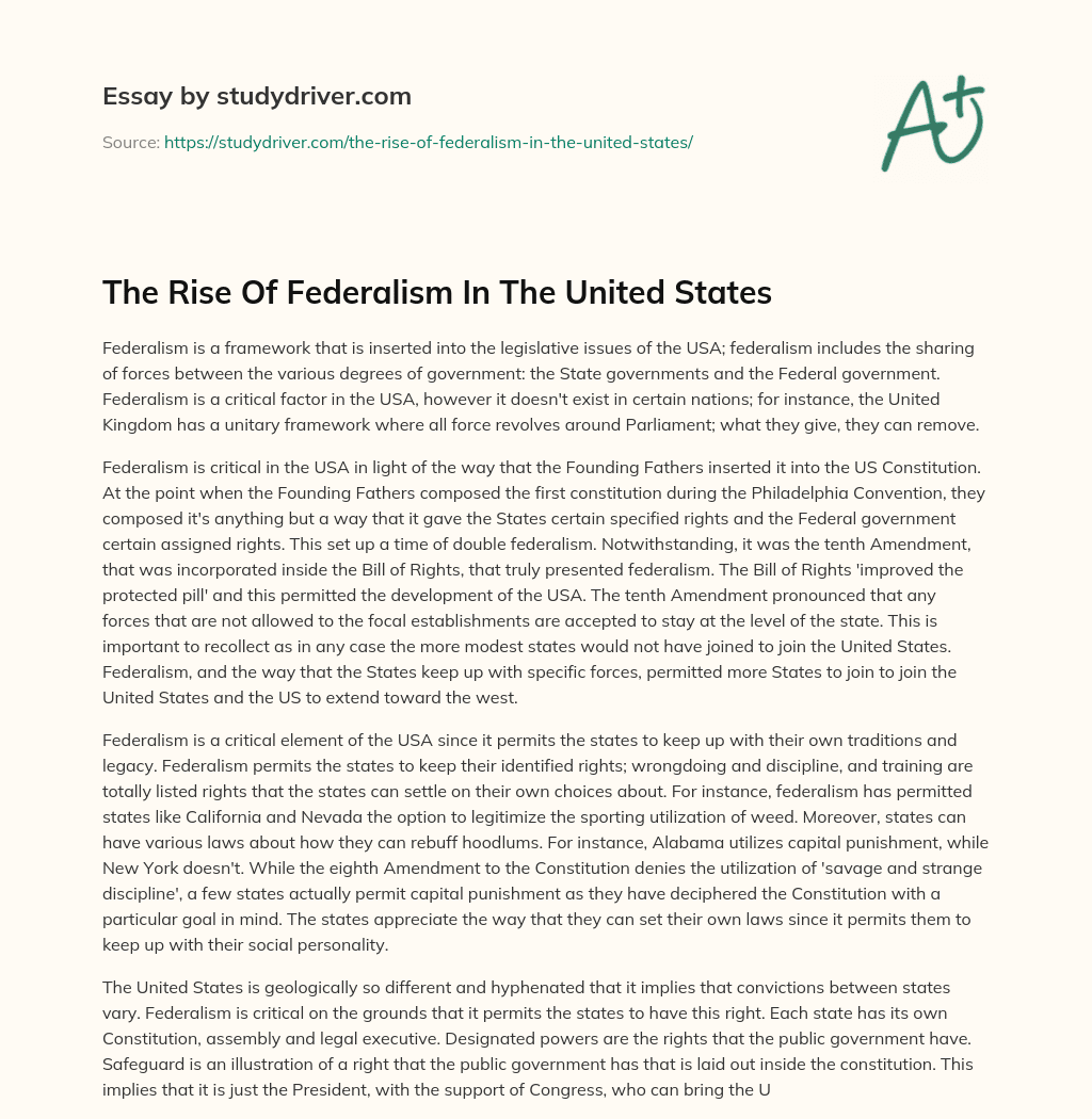 The Rise of Federalism in the United States essay
