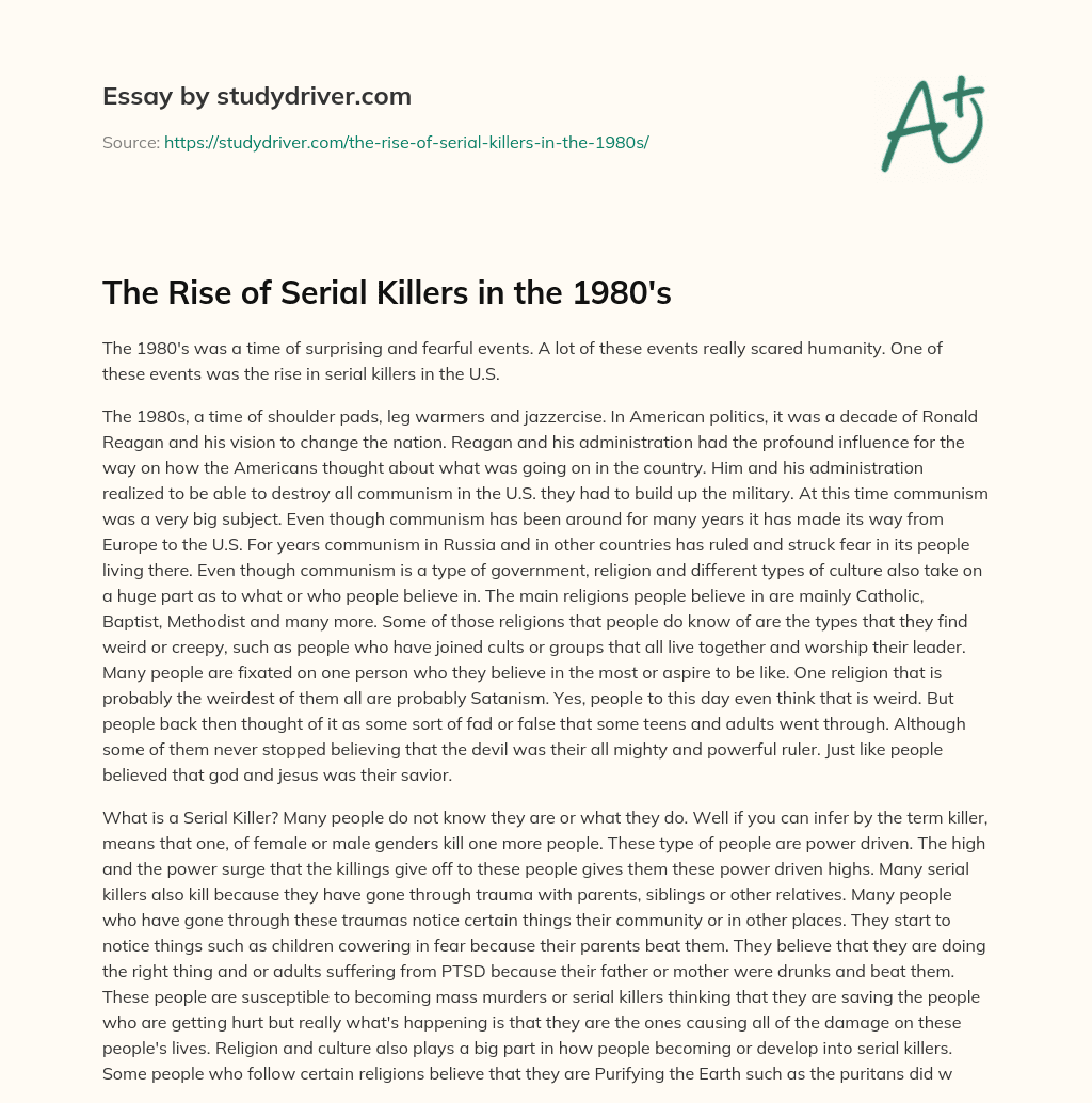The Rise of Serial Killers in the 1980’s essay