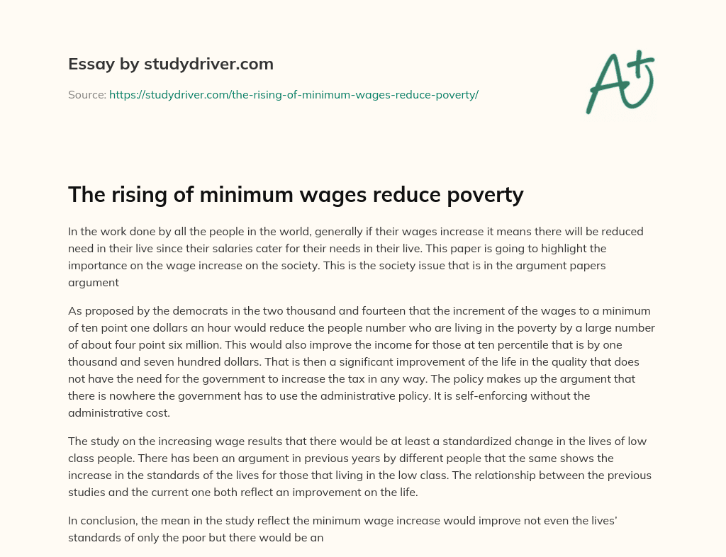 The Rising of Minimum Wages Reduce Poverty essay